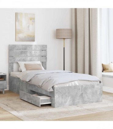 vidaXL Bed Frame with Drawer Concrete Grey 90 x 190 cm Engineered Wood