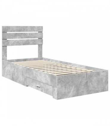 vidaXL Bed Frame with Drawer Concrete Grey 90 x 190 cm Engineered Wood
