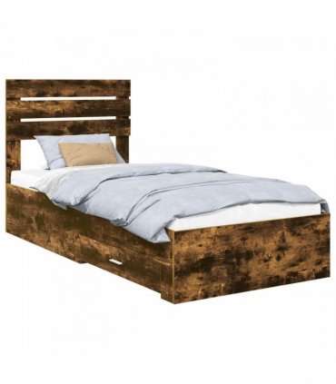 vidaXL Bed Frame with Drawer Smoked Oak 90 x 190 cm Engineered Wood