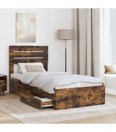 vidaXL Bed Frame with Drawer Smoked Oak 90 x 190 cm Engineered Wood