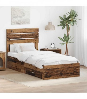 vidaXL Bed Frame with Drawer Old Wood 90 x 190 cm Engineered Wood
