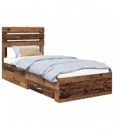 vidaXL Bed Frame with Drawer Old Wood 90 x 190 cm Engineered Wood