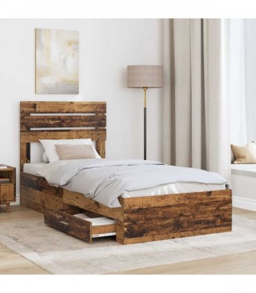 vidaXL Bed Frame with Drawer Old Wood 90 x 190 cm Engineered Wood