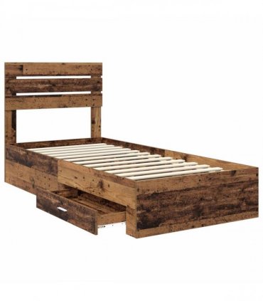 vidaXL Bed Frame with Drawer Old Wood 90 x 190 cm Engineered Wood