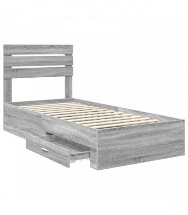 vidaXL Bed Frame Grey Sonoma and Silver 75 x 190 cm Engineered Wood