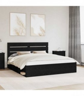 vidaXL Bed Frame with Headboard Black 200 x 200 cm Solid Pine Wood
