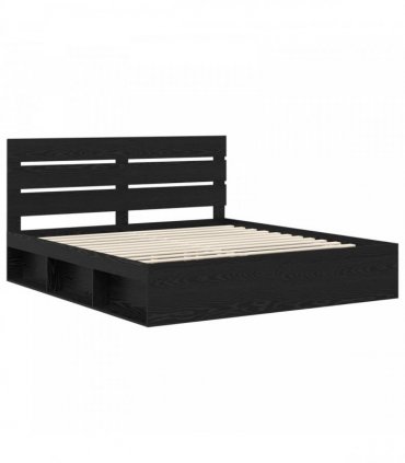 vidaXL Bed Frame with Headboard Black 200 x 200 cm Solid Pine Wood
