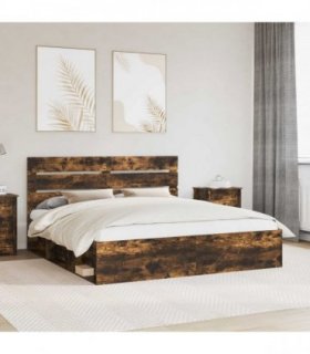 vidaXL Bed Frame Smoked Oak 180 x 200 cm Solid Pine Wood