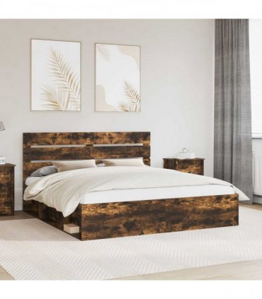 vidaXL Bed Frame Smoked Oak 180 x 200 cm Solid Pine Wood