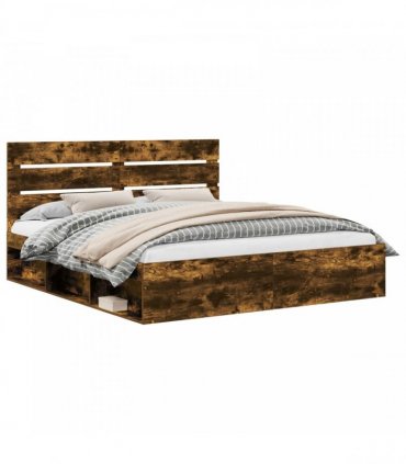 vidaXL Bed Frame Smoked Oak 180 x 200 cm Solid Pine Wood