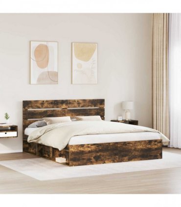 vidaXL Bed Frame Smoked Oak 180 x 200 cm Solid Pine Wood