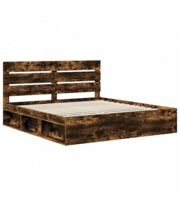 vidaXL Bed Frame Smoked Oak 180 x 200 cm Solid Pine Wood