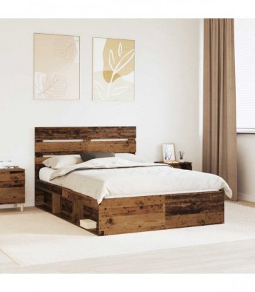 vidaXL Bed Frame with Headboard Old Wood 150 x 200 cm Solid Pine Wood