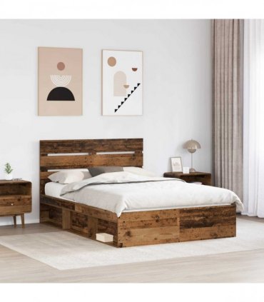 vidaXL Bed Frame with Headboard Old Wood 150 x 200 cm Solid Pine Wood