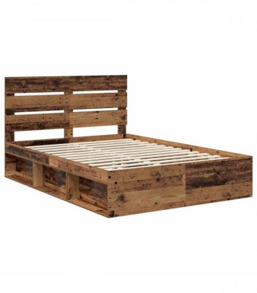 vidaXL Bed Frame with Headboard Old Wood 150 x 200 cm Solid Pine Wood