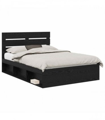vidaXL Bed Frame with Headboard Black 140 x 190 cm Solid Pine Wood