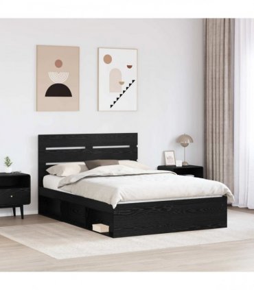 vidaXL Bed Frame with Headboard Black 140 x 190 cm Solid Pine Wood