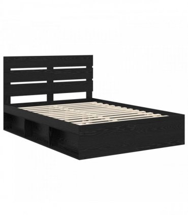 vidaXL Bed Frame with Headboard Black 140 x 190 cm Solid Pine Wood