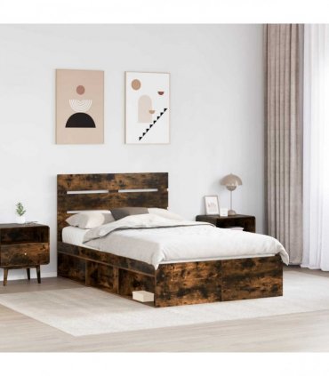 vidaXL Bed Frame Smoked Oak 135 x 190 cm Solid Pine Wood