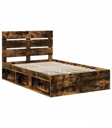 vidaXL Bed Frame Smoked Oak 135 x 190 cm Solid Pine Wood