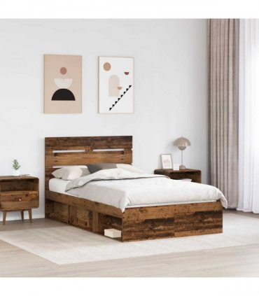 vidaXL Bed Frame with Headboard Old Wood 135 x 190 cm Solid Pine Wood