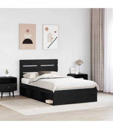 vidaXL Bed Frame with Headboard Black 120 x 200 cm Solid Pine Wood
