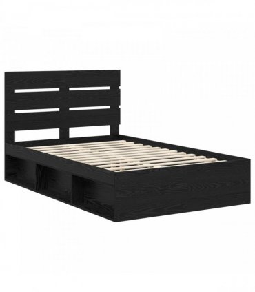 vidaXL Bed Frame with Headboard Black 120 x 200 cm Solid Pine Wood