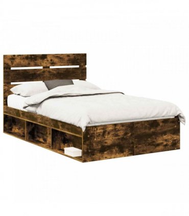 vidaXL Bed Frame Smoked Oak 120 x 200 cm Solid Pine Wood