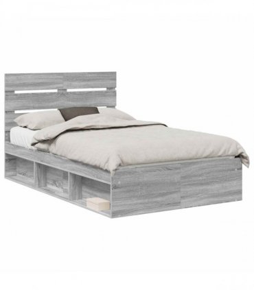 vidaXL Bed Frame Grey Sonoma 120 x 200 cm Solid Pine Wood