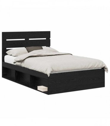 vidaXL Bed Frame with Headboard Black 120 x 190 cm Solid Pine Wood