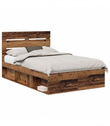 vidaXL Bed Frame with Headboard Old Wood 120 x 190 cm Solid Pine Wood