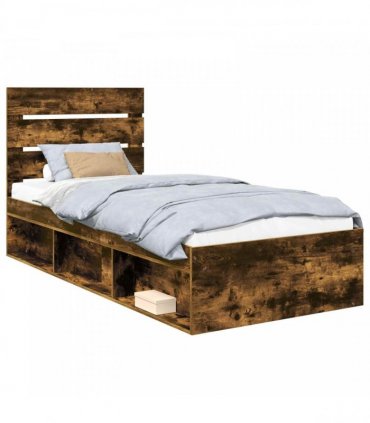vidaXL Bed Frame Smoked Oak 100 x 200 cm Solid Pine Wood