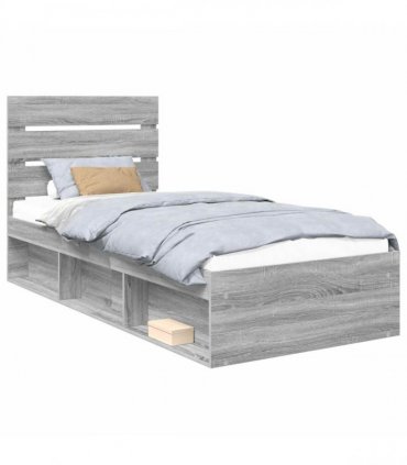 vidaXL Bed Frame Grey Sonoma 100 x 200 cm Solid Pine Wood