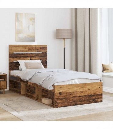 vidaXL Bed Frame with Headboard Old Wood 100 x 200 cm Solid Pine Wood