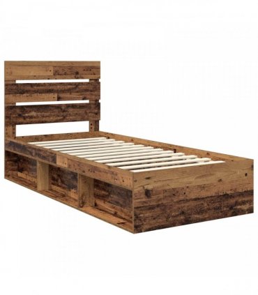 vidaXL Bed Frame with Headboard Old Wood 100 x 200 cm Solid Pine Wood
