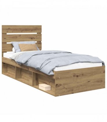 vidaXL Bed Frame Artisian Oak 100 x 200 cm Solid Pine Wood