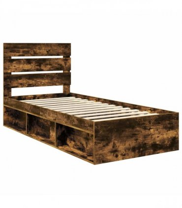 vidaXL Bed Frame with Headboard Smoked Oak 90 x 200 cm Solid Pine Wood