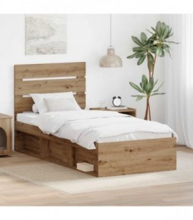 vidaXL Bed Frame Artisian Oak 90 x 200 cm Solid Pine Wood