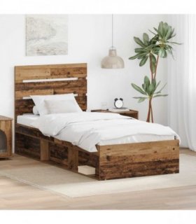 vidaXL Bed Frame with Headboard Old Wood 90 x 190 cm Solid Pine Wood
