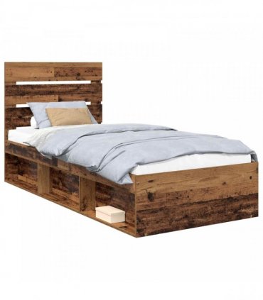 vidaXL Bed Frame with Headboard Old Wood 90 x 190 cm Solid Pine Wood