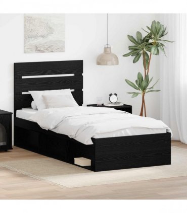 vidaXL Bed Frame Black Oak 75 x 190 cm Solid Pine Wood