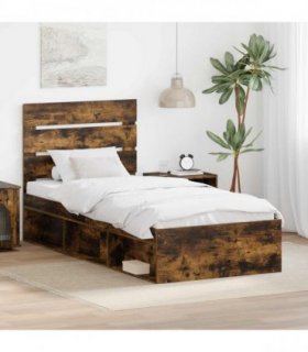 vidaXL Bed Frame Smoked Oak 75 x 190 cm Solid Pine Wood
