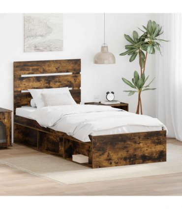 vidaXL Bed Frame Smoked Oak 75 x 190 cm Solid Pine Wood