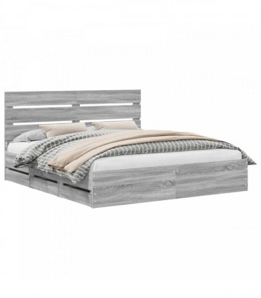 vidaXL Bed Frame with Drawer Grey Sonoma 200 x 200 cm Engineer Wood
