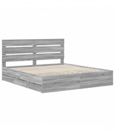 vidaXL Bed Frame with Drawer Grey Sonoma 200 x 200 cm Engineer Wood