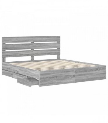 vidaXL Bed Frame with Drawer Grey Sonoma 200 x 200 cm Engineer Wood
