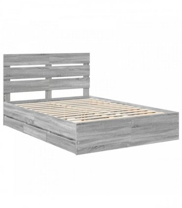 vidaXL Bed Frame with Drawer Grey Sonoma 160 x 200 cm Engineer Wood