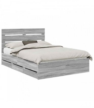 vidaXL Bed Frame with Drawer Grey Sonoma 150 x 200 cm Engineer Wood