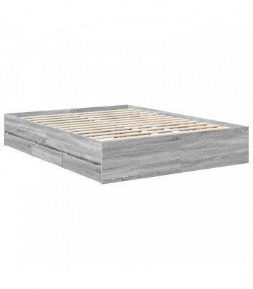 vidaXL Bed Frame with Drawer Grey Sonoma 150 x 200 cm Engineer Wood