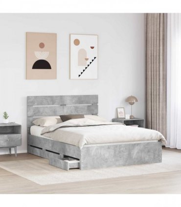 vidaXL Bed Frame with Drawer Concrete Grey 140 x 200 cm Engineer Wood